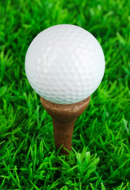 Golf ball on grass close up