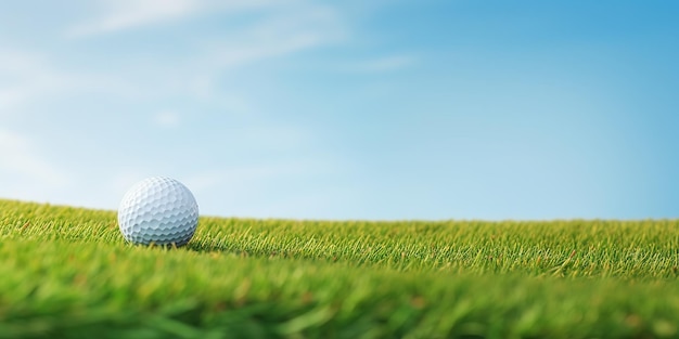 A golf ball on the grass with copy space