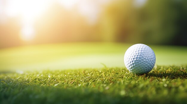 Golf ball on green of blurred background