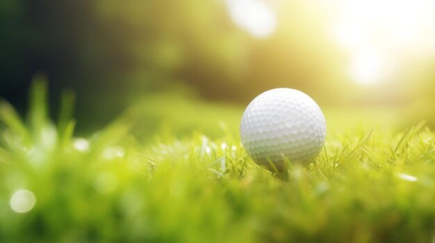 Мяч для гольфа на зеленом на размытом фоне