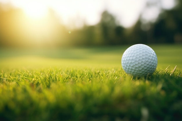 Golf ball on green course in golf club close up Generative ai