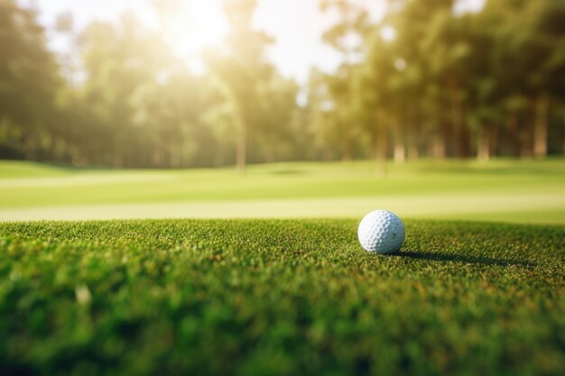 Golf ball on green course in golf club close up Generative ai