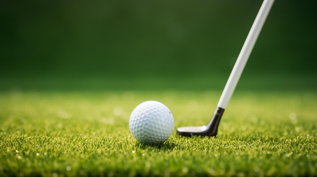クラブの背景を持つ緑の芝生の上のゴルフ ボール生成 AI
