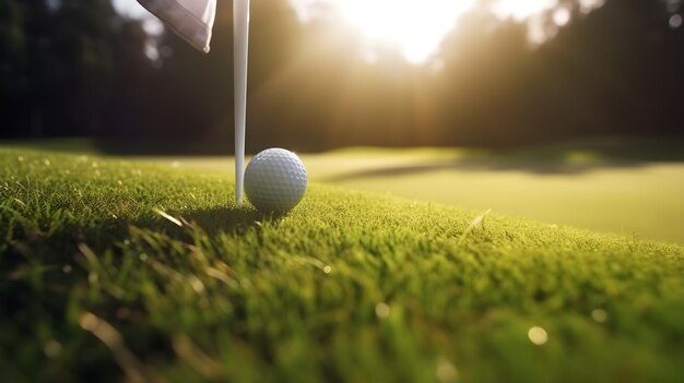 Golf ball on the green grass