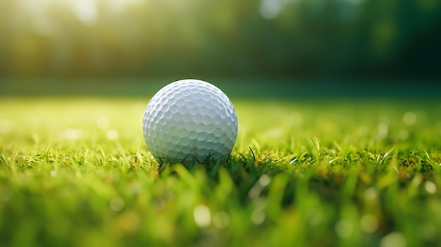 Golf ball on green meadow