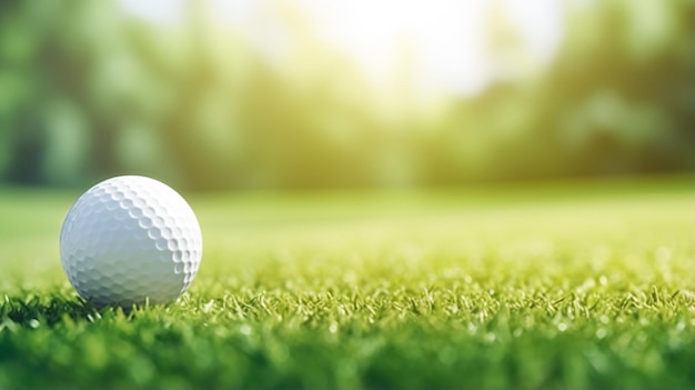 Golf ball on green meadow