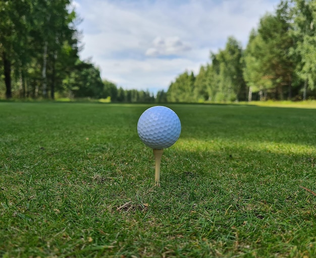 Golf ball is ready to be thrown and is on tee