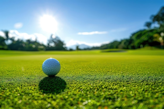 A golf ball sitting on top of a green field