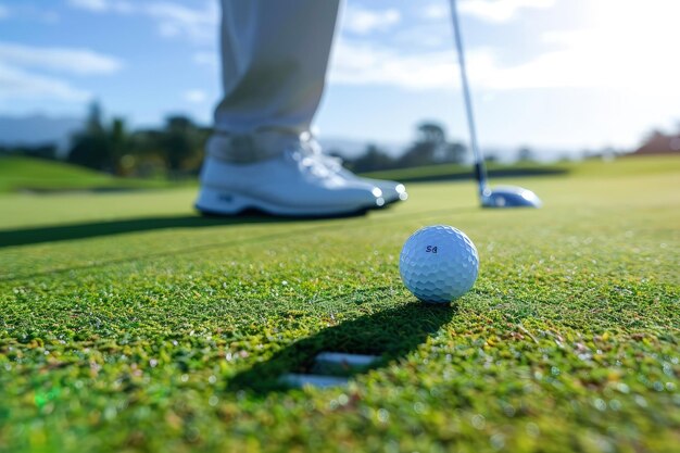 A golf ball sitting on top of a green field