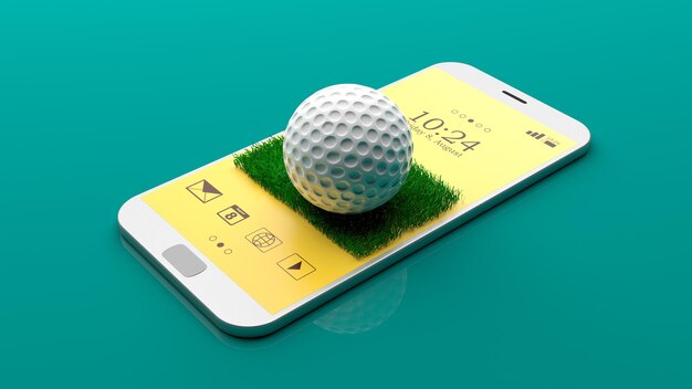 Golf ball on a smartphone screen 3d illustration