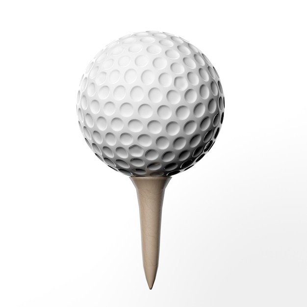 Golf ball on a tee isolated on white background