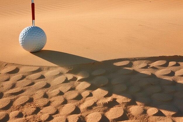 A golf ball and a tee with early morning or late evening light casting long shadows