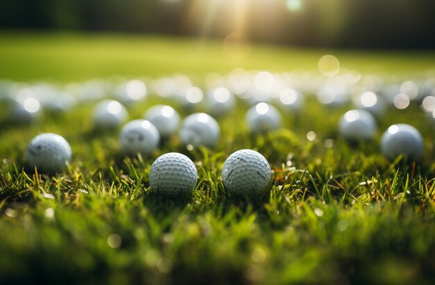 Golf ball tee with a green of golf course background backgrounds for banner with copy space