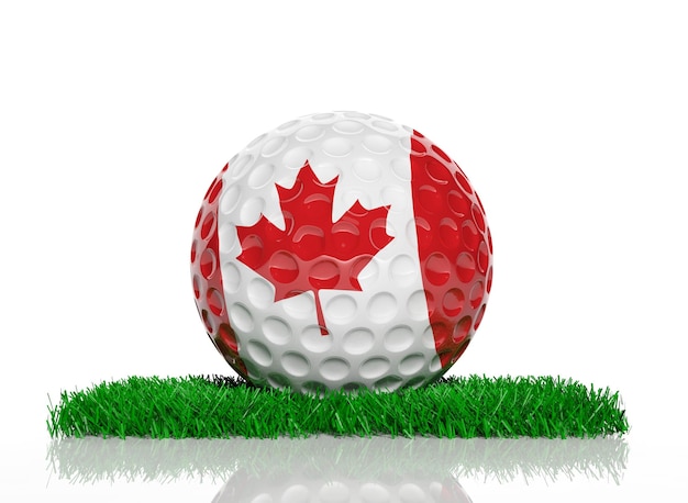 Golf ball with flag of Canada on green grass