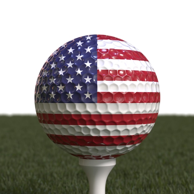 Photo golf ball with the flag of usa