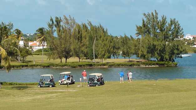 Golf cart by water