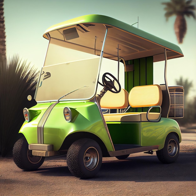 Golf cart in golf court background