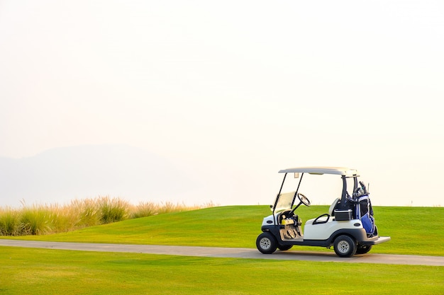 Foto carrelli da golf sull'iarda verde