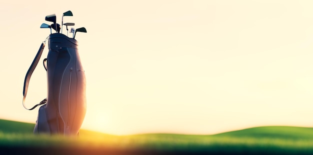 Golf clubs in bag at golf course resort