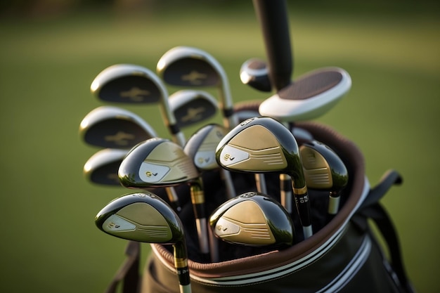 Golf clubs at the golf course closeup