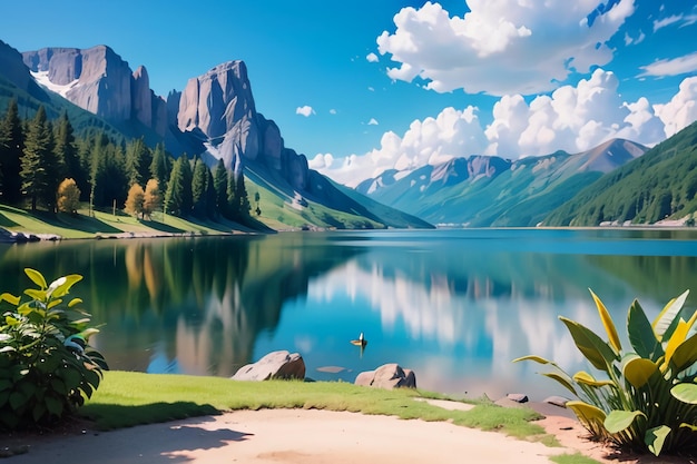 Golf course by the lake wallpaper mural