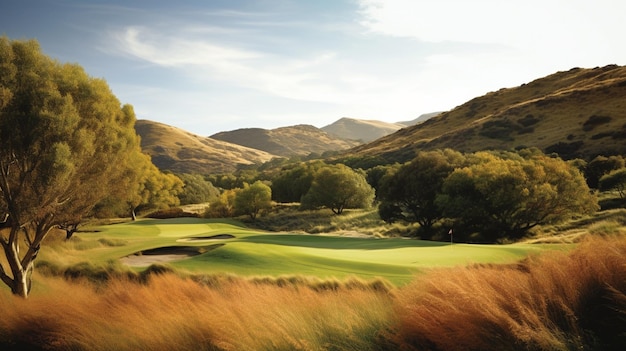 The golf course is located in the hills.