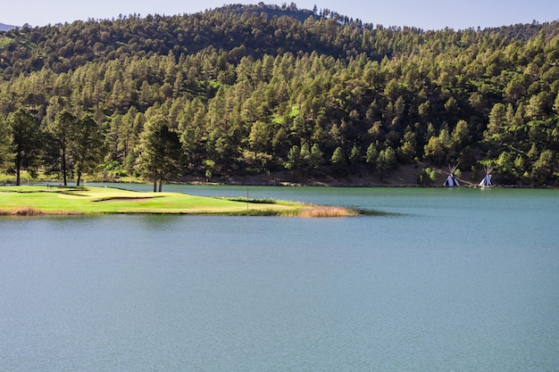 A golf course on the lake