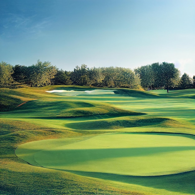 Golf course landscape background with green grass on sunny day