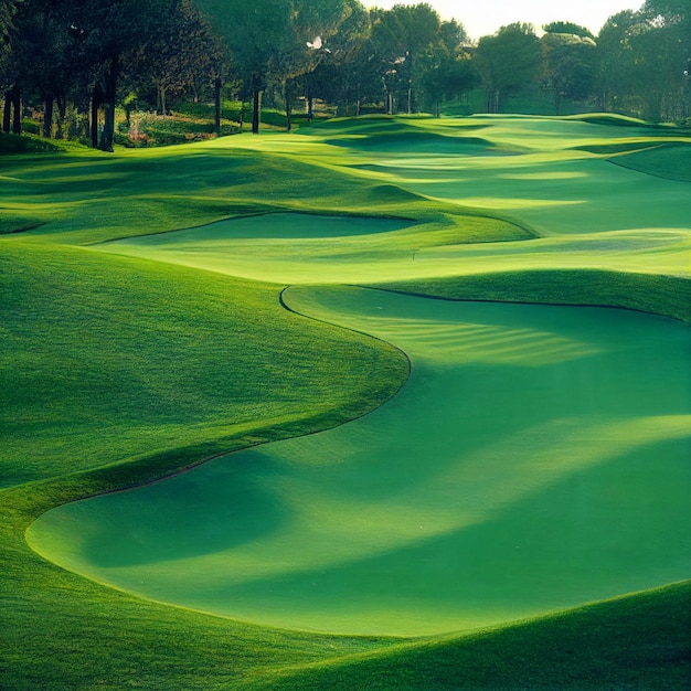 Photo golf course landscape background with green grass on sunny day