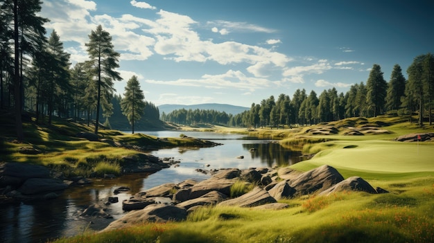 Golf course in a sunny day background