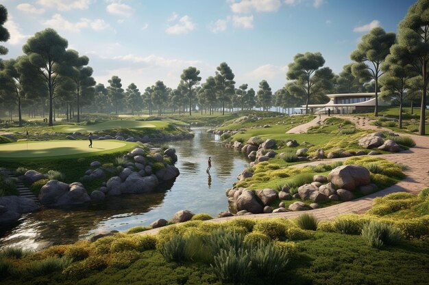 Golf course with a mix of artificial and natural Generative ai