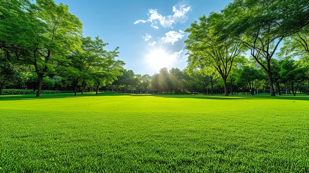 Foto un campo da golf con uno stagno e un albero sullo sfondo