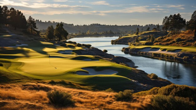 Foto campo da golf con fiume