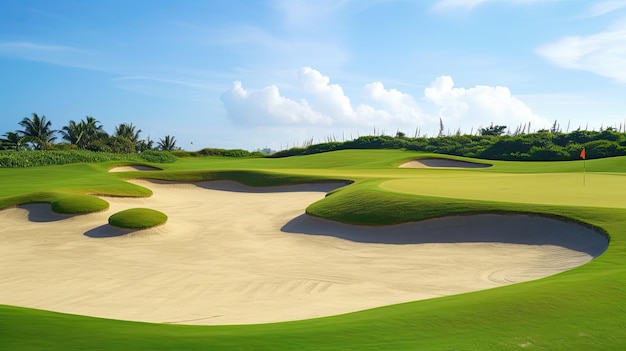 Поле для гольфа с качающимися зелени и песочными ловушками