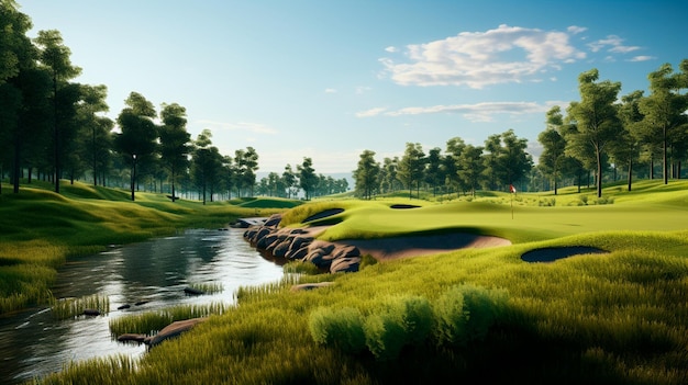 golf course with trees and green leaves