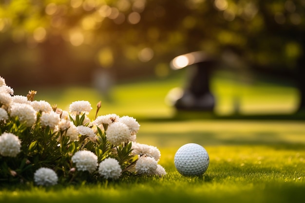 Golf Essentials Ball Club and Bag on Green Grass AI