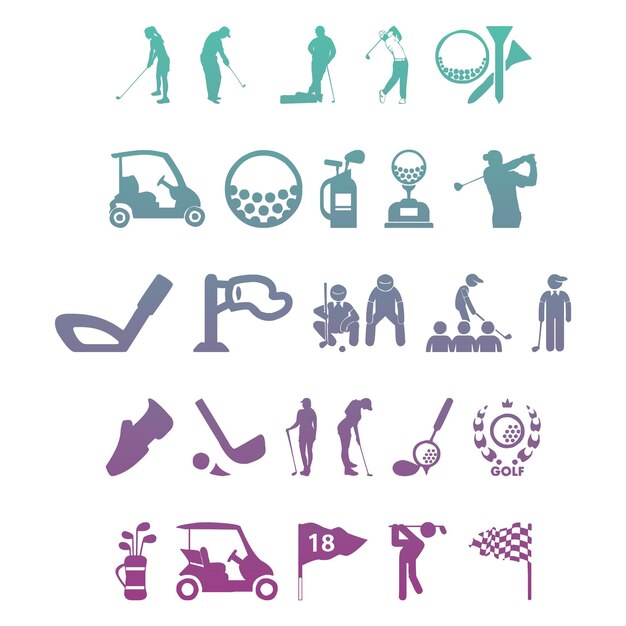 Photo golf icon sets items gradient effect photo jpg vector set