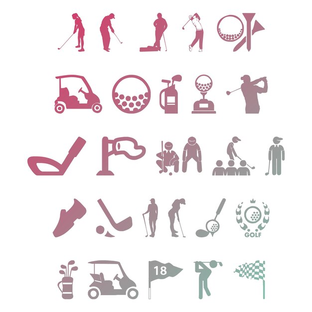 Photo golf icon sets items gradient effect photo jpg vector set