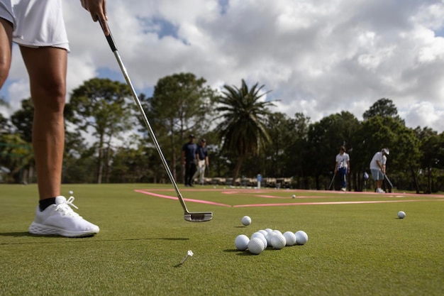 Golf lesson for beginners balls and stick