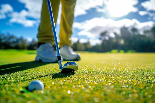 golf player with a yellow color and a club shape and a sport overlay on the putt