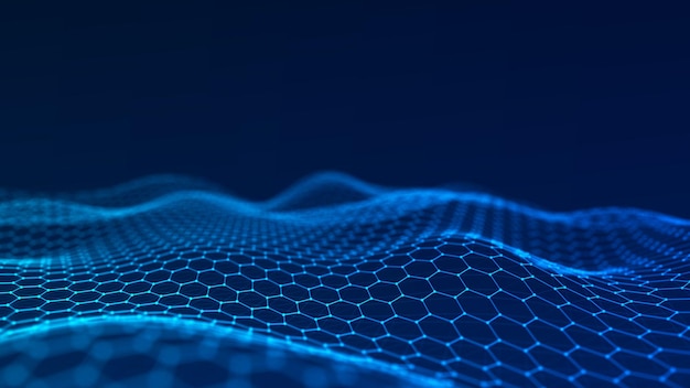Golf van deeltjes Abstracte achtergrond met een dynamische golf Big data 3D-rendering