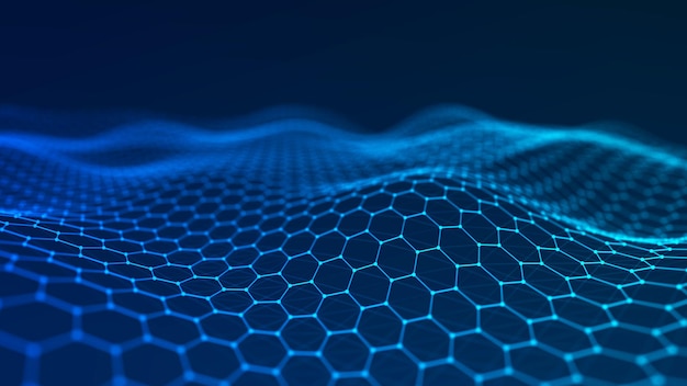 Golf van deeltjes Abstracte achtergrond met een dynamische golf Big data 3D-rendering