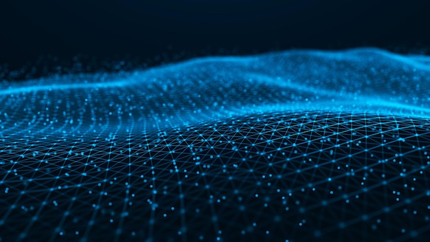 Golf van deeltjes Futuristische blauwe stippen achtergrond met een dynamische golf Big data 3D-rendering