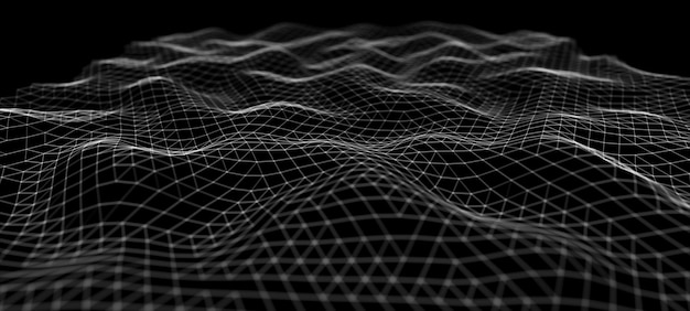 Golf van interlacing punten en lijnen Abstracte achtergrond Technologische stijl Big data 3D-rendering