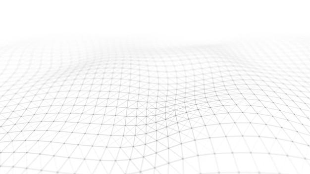 Golf witte achtergrond Abstracte witte futuristische achtergrond Golf met het aansluiten van stippen en lijnen op donkere achtergrond Golf van deeltjes 3D-rendering