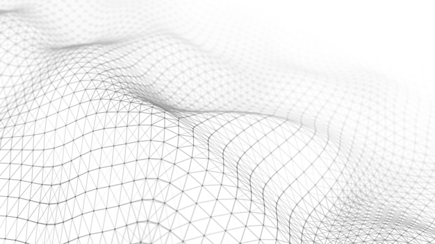 Golf witte achtergrond Abstracte witte futuristische achtergrond Golf met het aansluiten van stippen en lijnen op donkere achtergrond Golf van deeltjes 3D-rendering