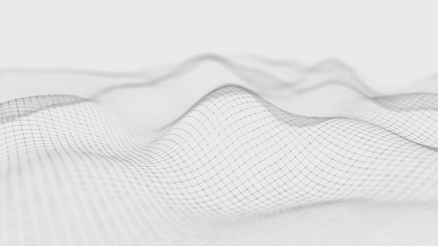 Golf witte achtergrond Abstracte witte futuristische achtergrond Golf met het aansluiten van stippen en lijnen op donkere achtergrond Golf van deeltjes 3D-rendering