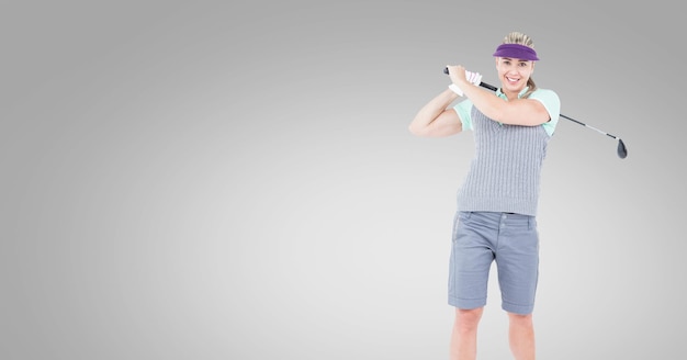 Golf woman with blank grey background