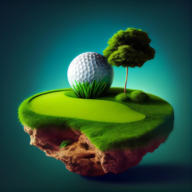 Golfachtergrond met golfbal of golfbal en golfbaan 3d illustratie