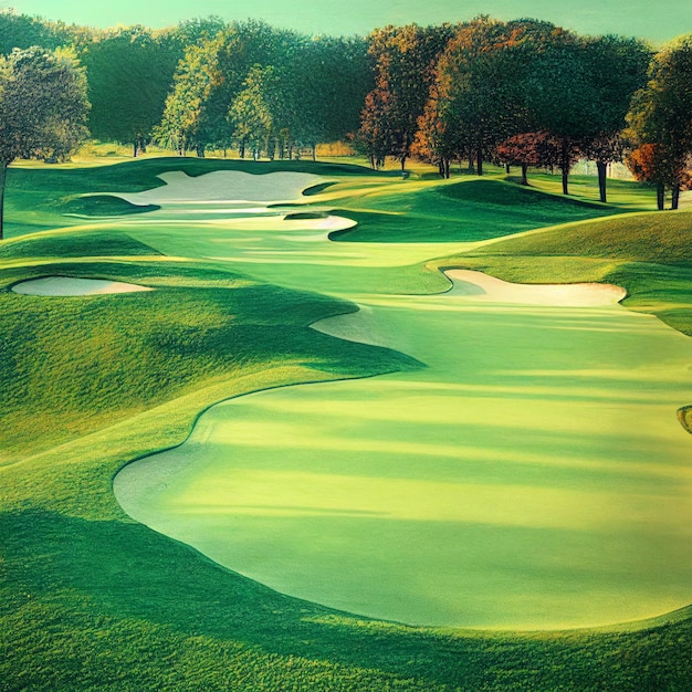 Golfbaan landschap achtergrond met groen gras op zonnige dag